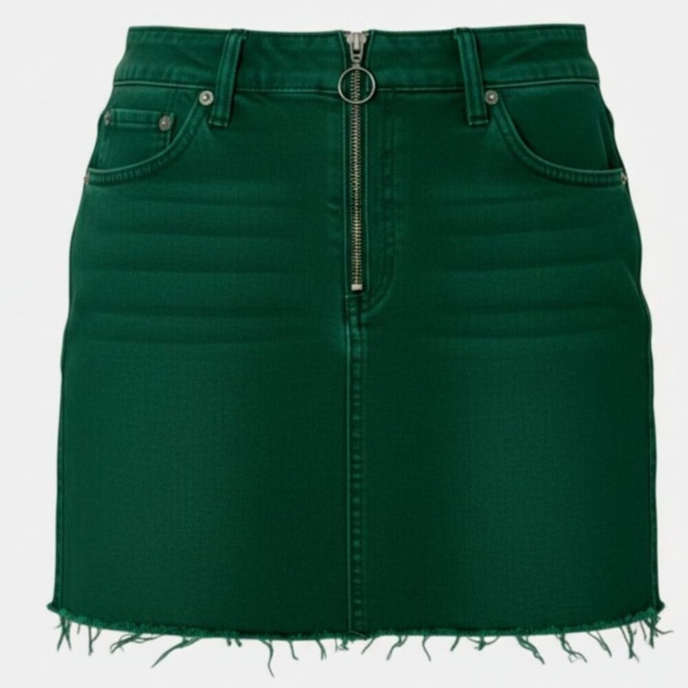 Free People We The Free Womens Size 27 Green Denim Zip Front 5 pocket Mini Skirt